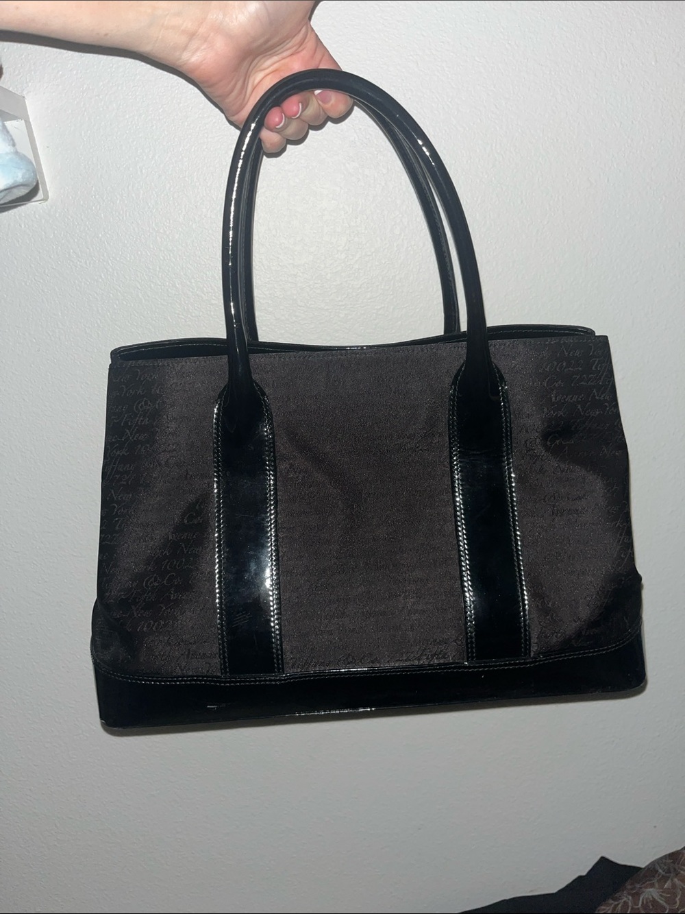 Black Women’s Tote Bag with Patent Trim & Matching Wallet